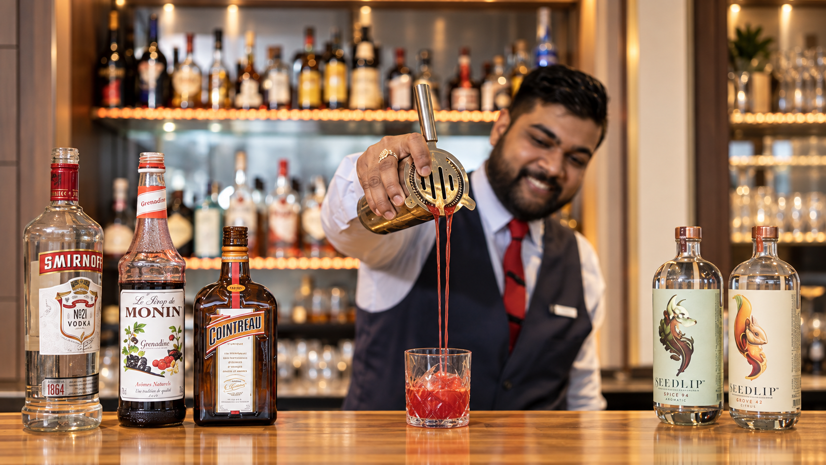 Ashiq Gafoer aan het werk achter de bar